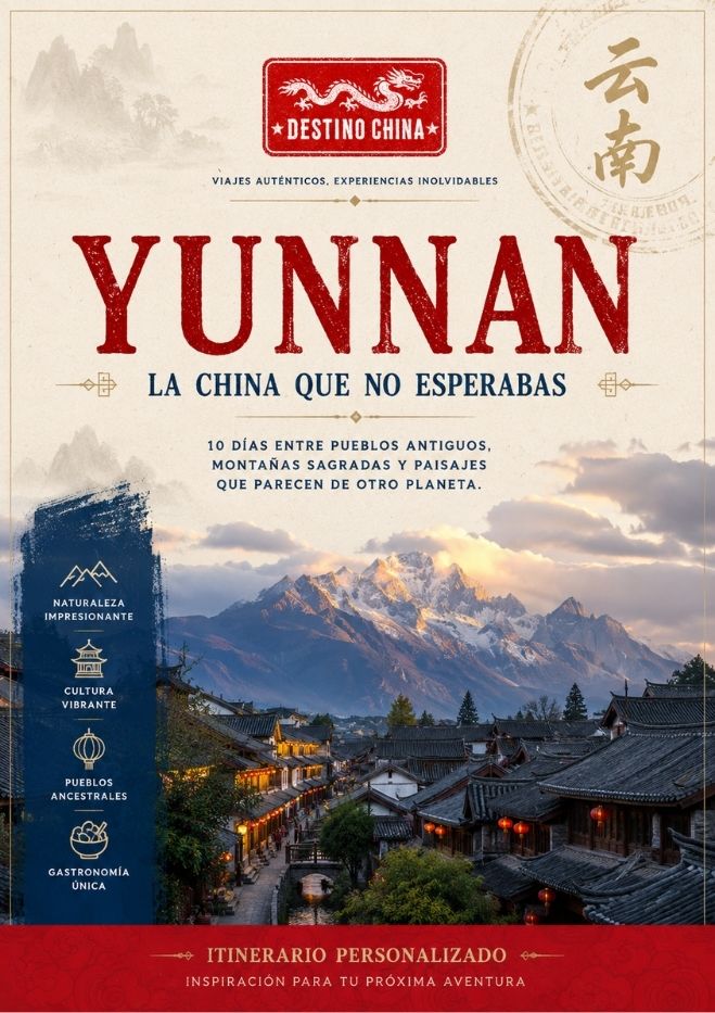 Itinerario de viaje a Yunnan de 10 días por Destino China, con detalles sobre pueblos ancestrales, naturaleza y gastronomía.
